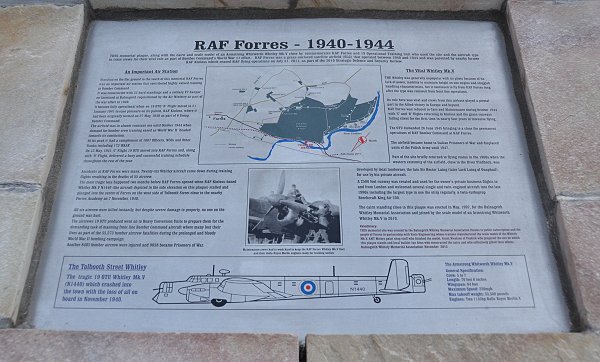 A closer view of the Plaque, with the details of RAF Forres and No 19 OTU.