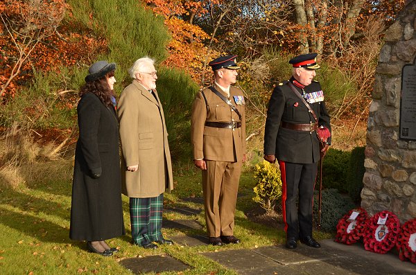 Wreaths were laid at the No. 19 Operational Training Unit Memorial by the Commanding officer of No 39 Engineering Regiment, Kinloss Barracks, Lt Col Andy Sturrock, Dep Lord Lieutenant Major General the Hon, Seymour Monro, the Head of the Royal British Legion, Forres, and Cllr, Mrs Lorna Creswell on behalf of Moray Council.