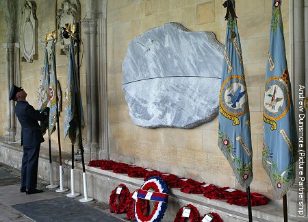 Preparations for the ceremony, the No 42 (R) Squadron Standard in place with other Coastal Units.